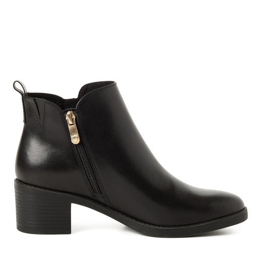 Marco Tozzi Leather Ankle Boot- Black