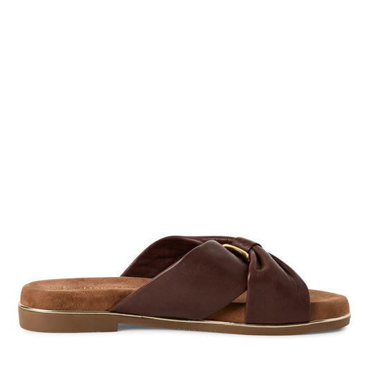 Marco Tozzi Leather Slider Sandal Mocca