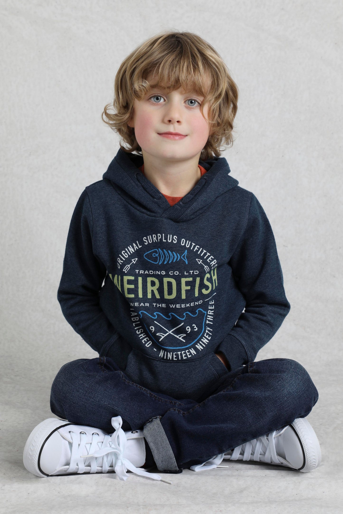 Weird Fish Kids Kelvin Kids Graphic Hoodie Navy