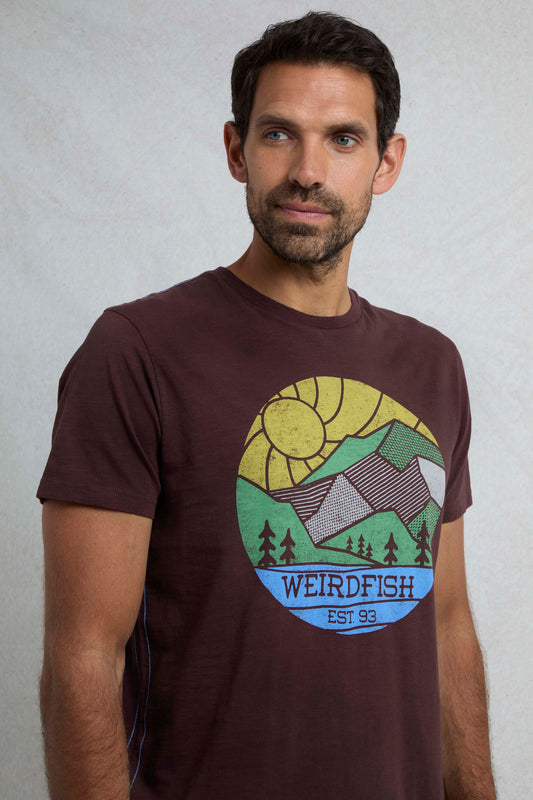 Weird Fish Foothills Organic Cotton Front Print T-Shirt Wine