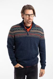 Weird Fish Larner 1/4 Zip Fair Isle Jumper Midnight
