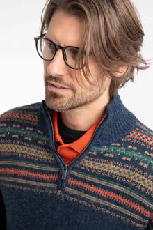 Weird Fish Larner 1/4 Zip Fair Isle Jumper Midnight