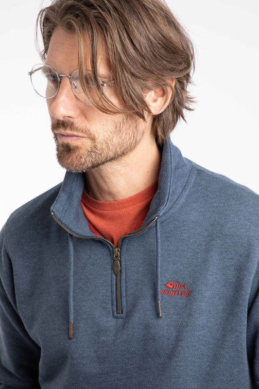 Weird Fish Brampton Branded Qtr Zip Sweat Navy