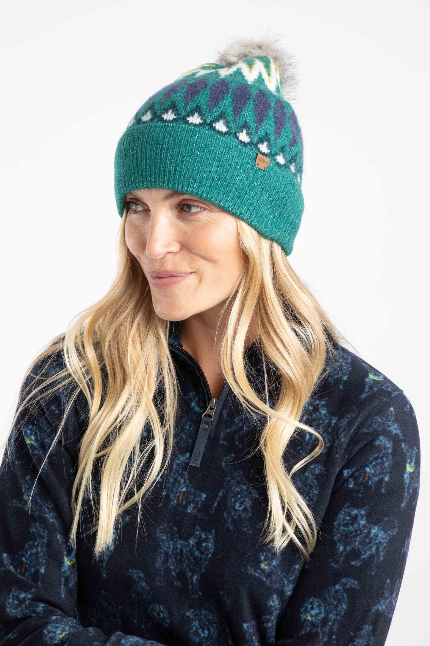 Weird Fish Frady Fair Isle Bobble Hat Green