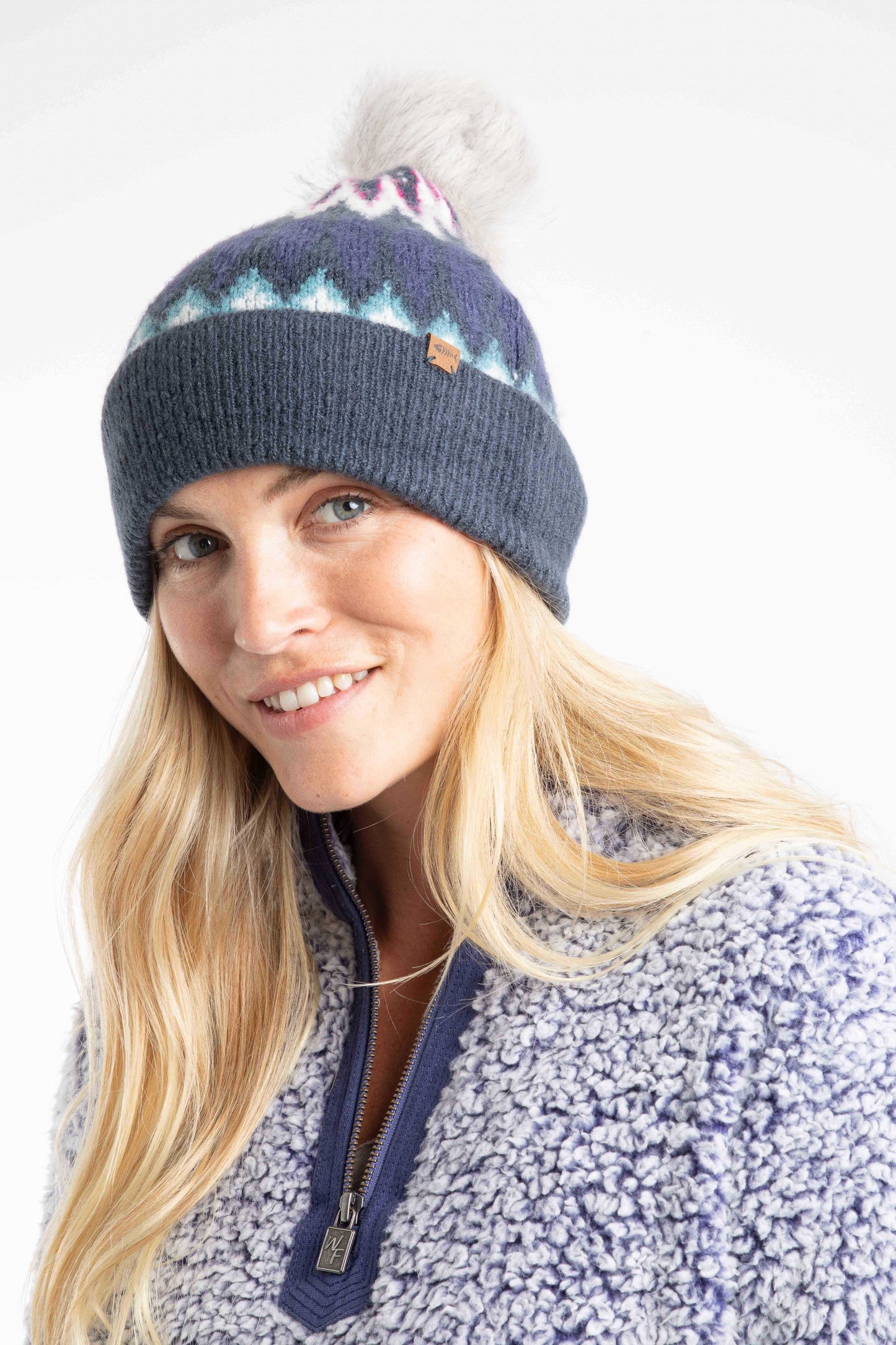 Weird Fish Frady Fair Isle Bobble Hat Navy