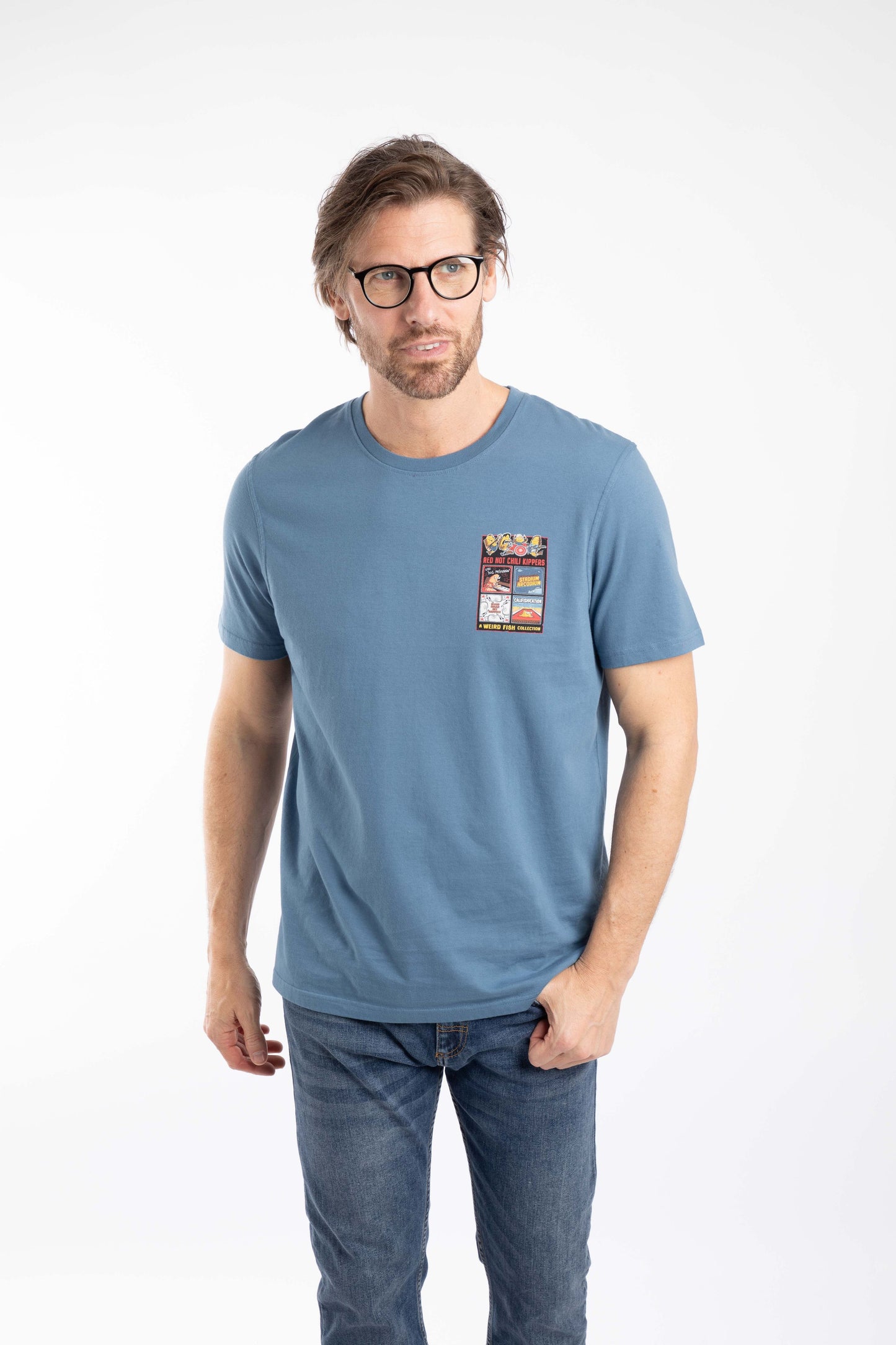 Weird Fish Chilli Kippers Print Artist T-Shirt Washed Blue