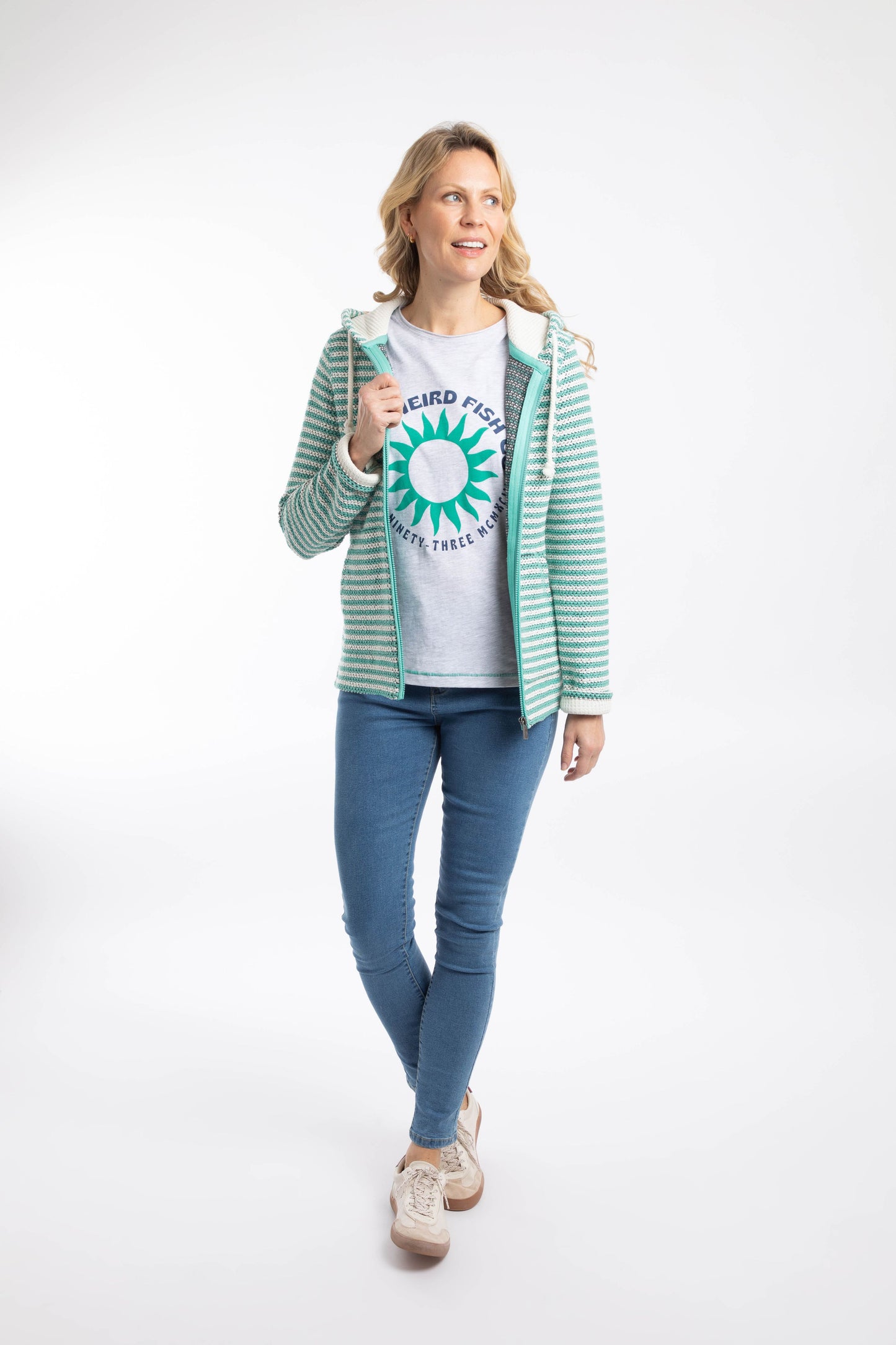 Weird Fish Fisher Full Zip Stripe Macaroni Hoodie Apple Mint