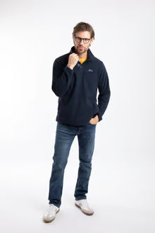 Weird Fish Roald Button Funnel Neck Microfleece Navy