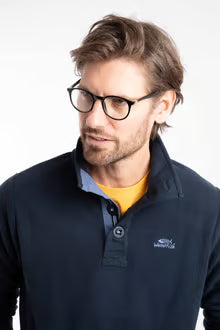 Weird Fish Roald Button Funnel Neck Microfleece Navy