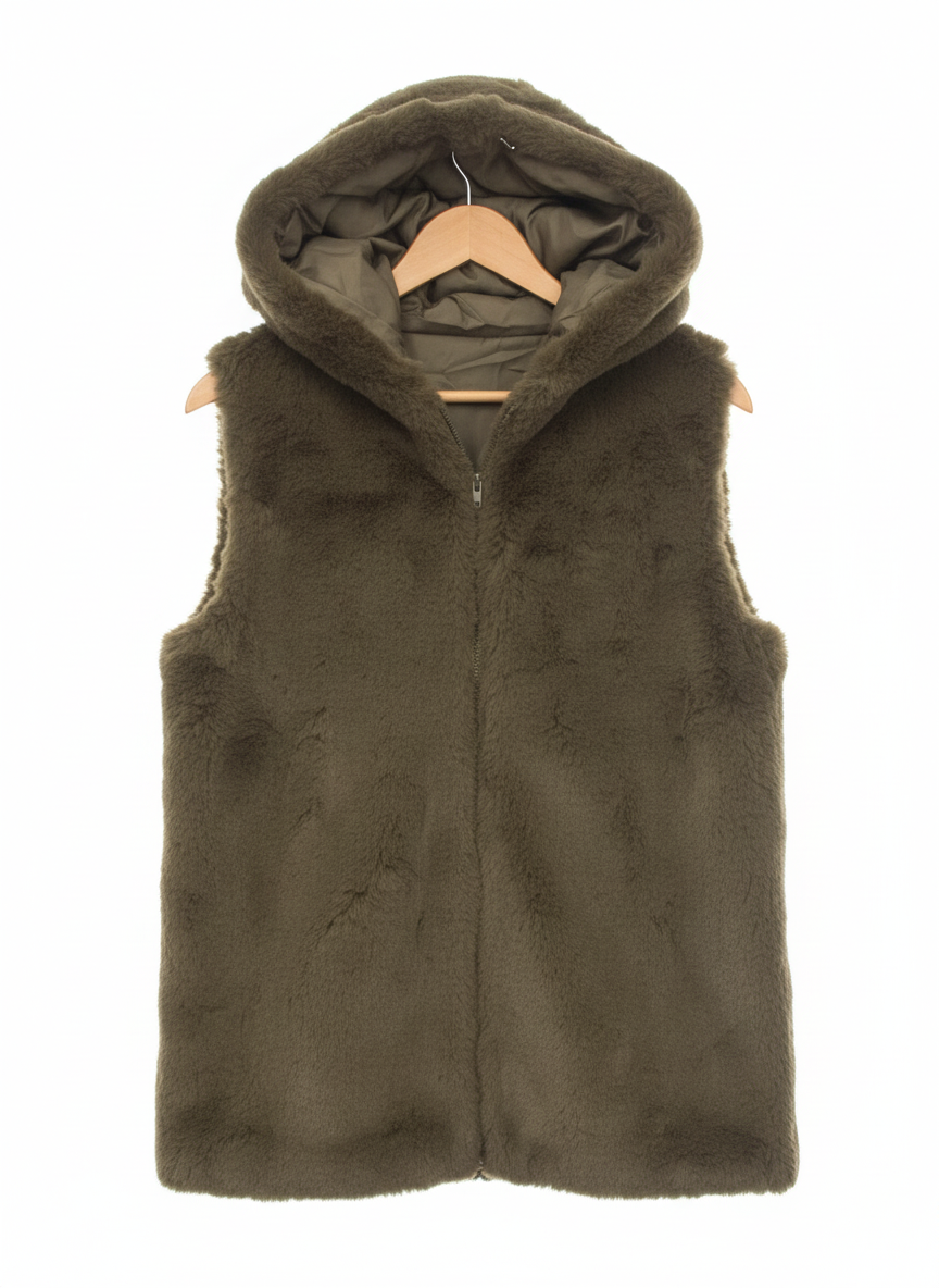 Faux Fur Gilet-Khaki