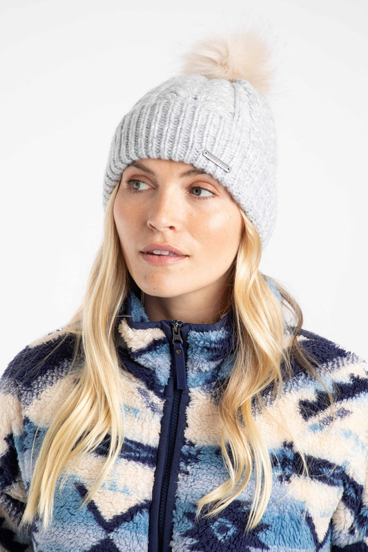 Weird Fish Allerton Cable Knit Bobble Hat Light Grey