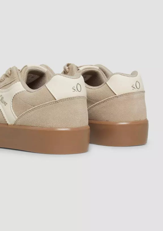 S.Oliver Leather Trainer With Platform Sole Taupe
