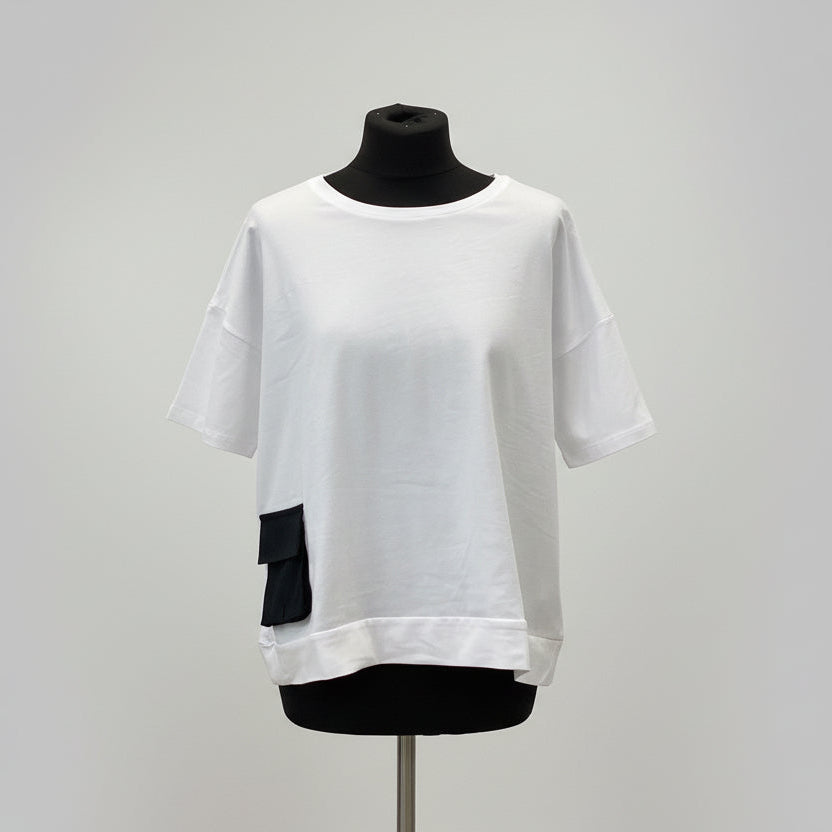 Naya Round Neck Top With Contrast Pocket Black