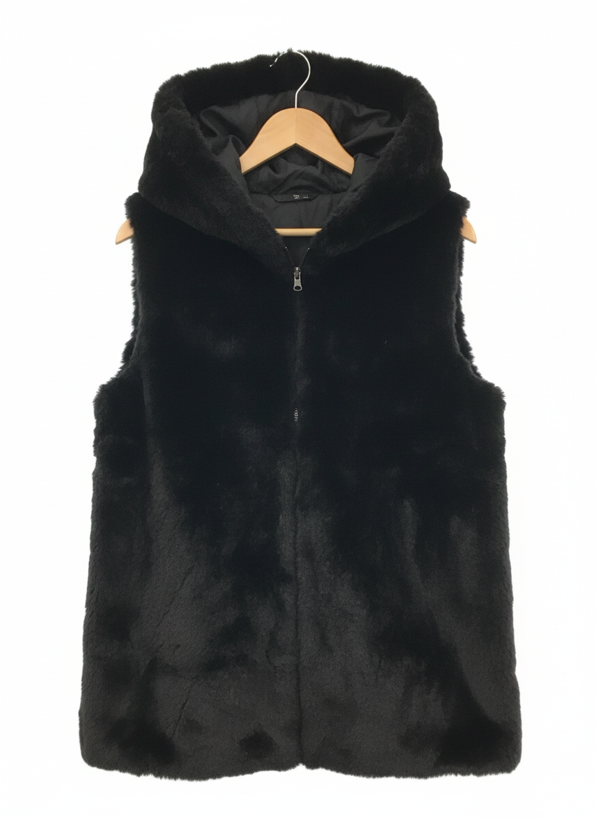 Faux Fur Gilet-Black