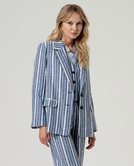 Surkana Navy Blue Stripe Blazer