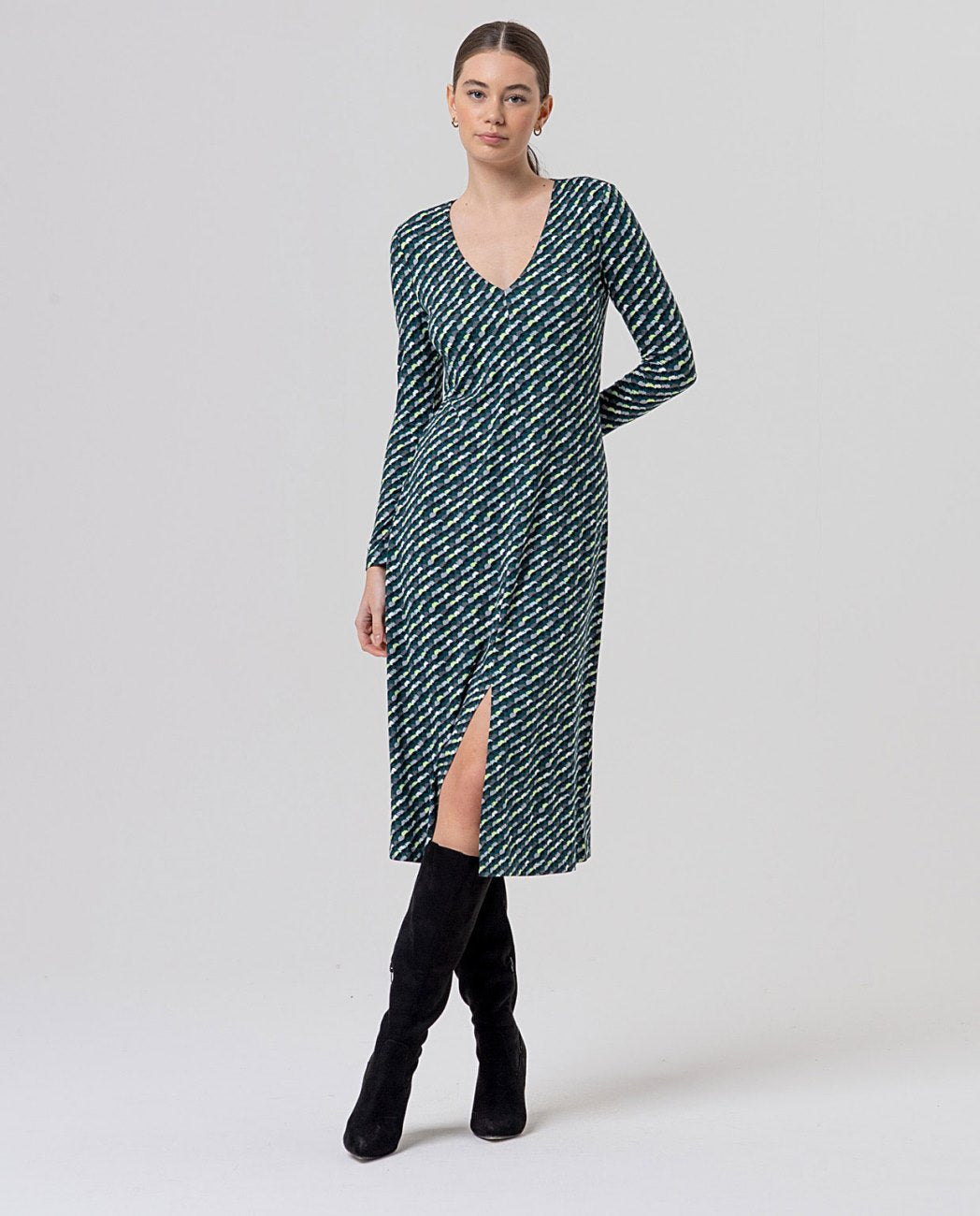 Surkana V-neck long dress Bottle Green