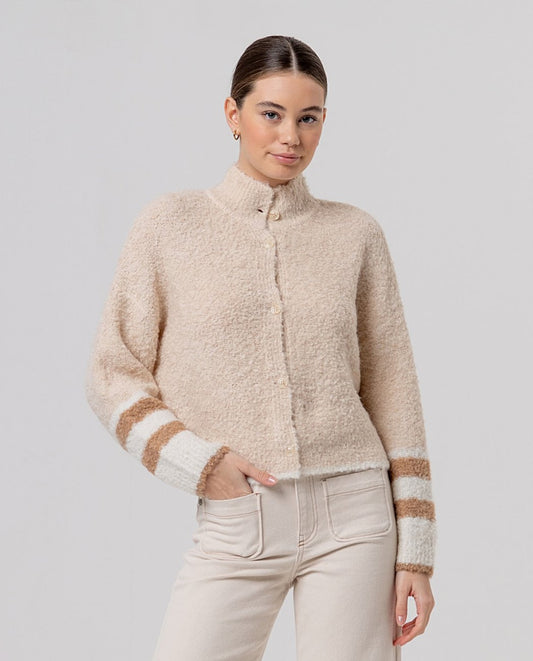 Surkana Patterned funnel neck jacket Beige
