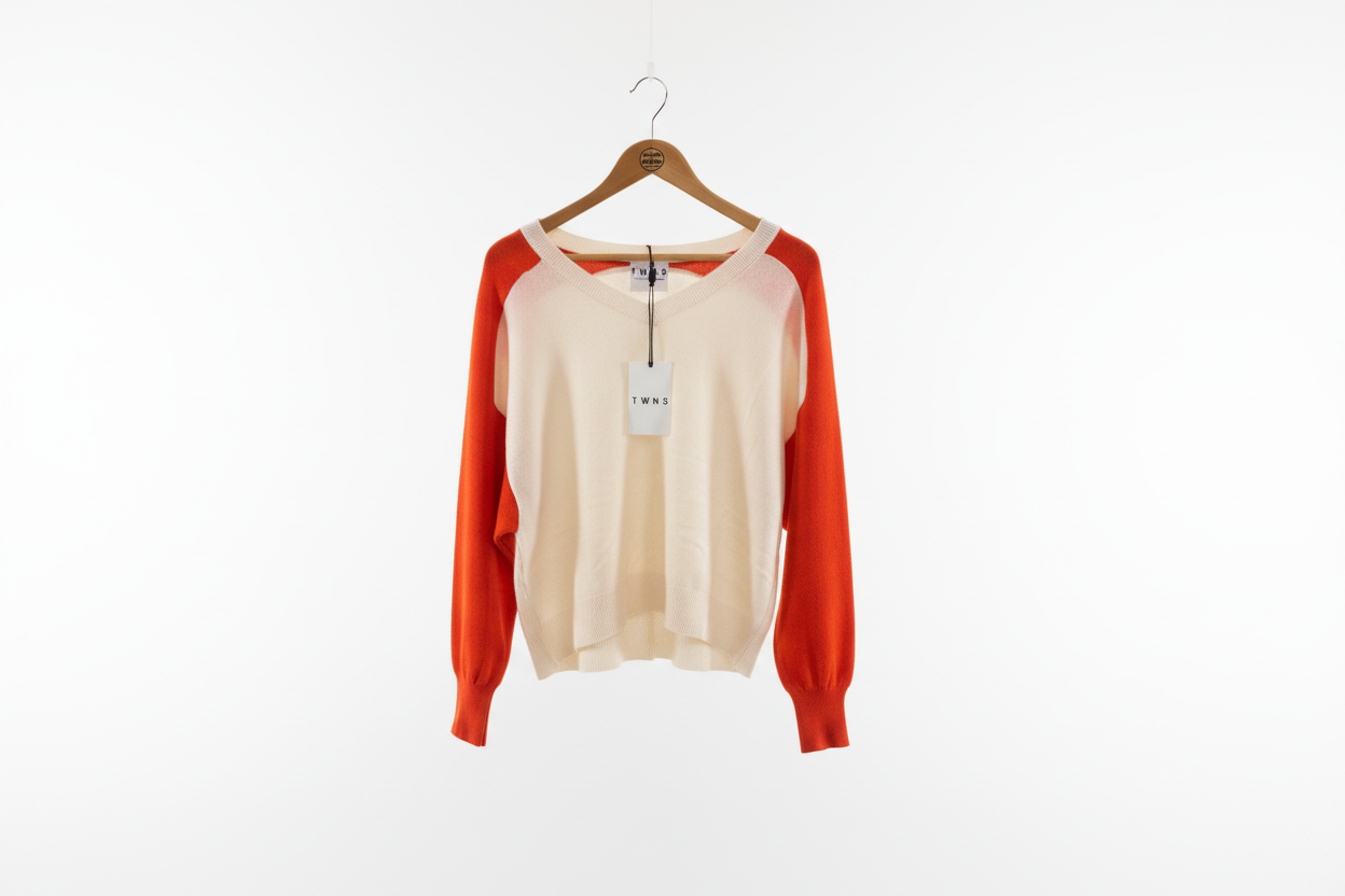 TWNS Wheatridge Bi Color V Neck Pullover Neon Orange