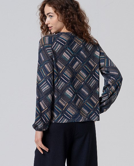 Surkana Teardrop Neckline Top Blue