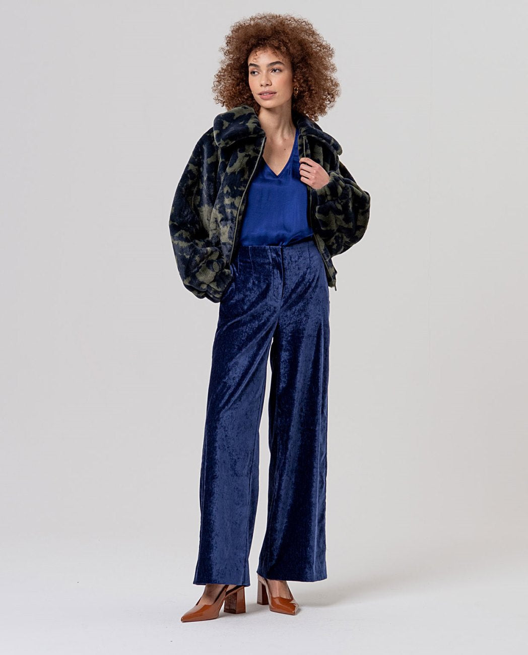 Surkana Printed faux fur jacket Navy Blue