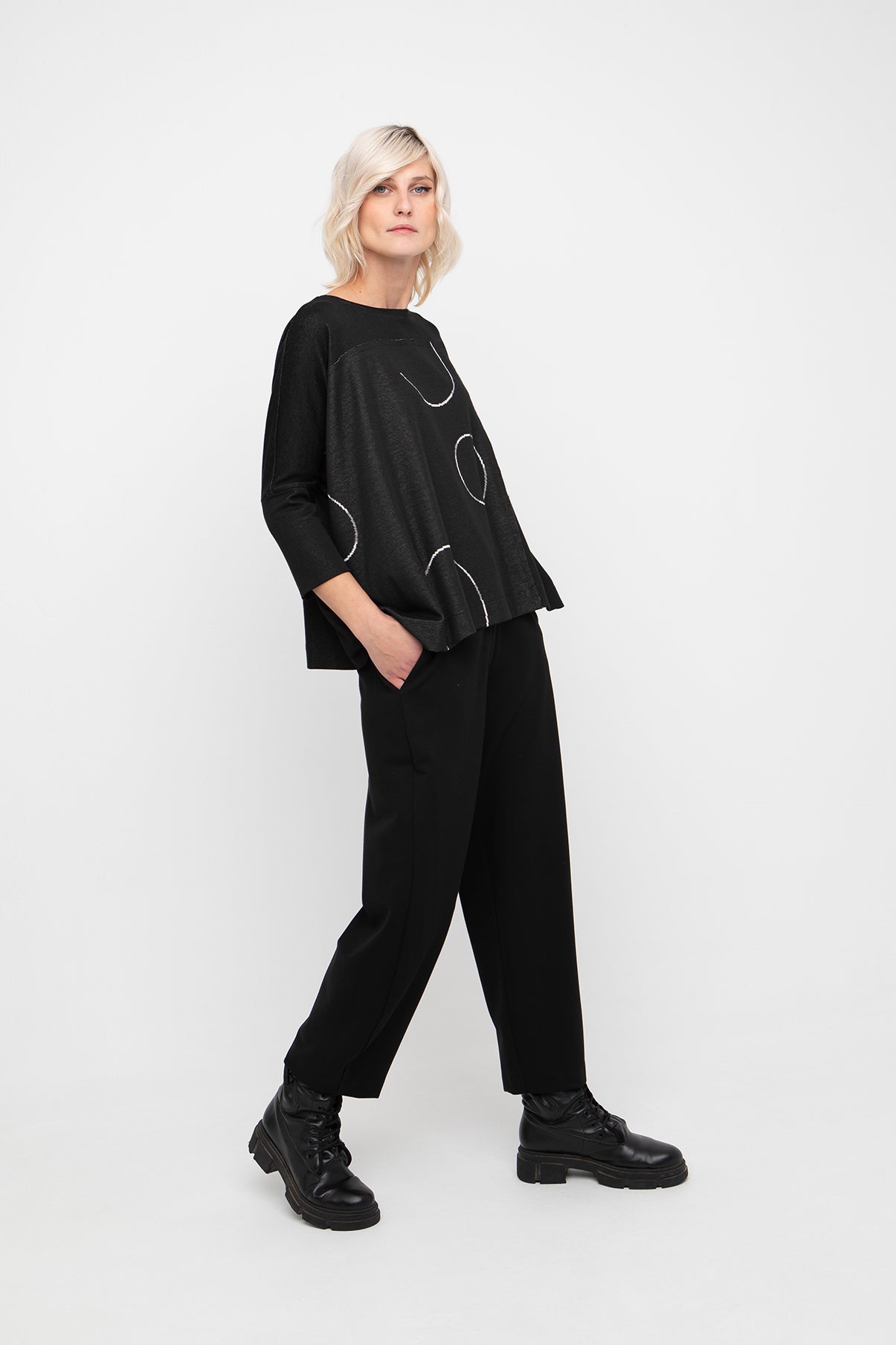 Ozai N Ku Print 3/4 Sleeve Top Black