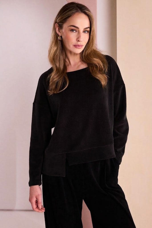 Naya Soft Ribbed Round Neck Top Black