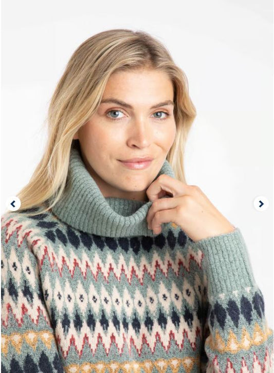 Weird Fish Annecy Eco Fair Isle Roll Neck Jumper - Sea Mist