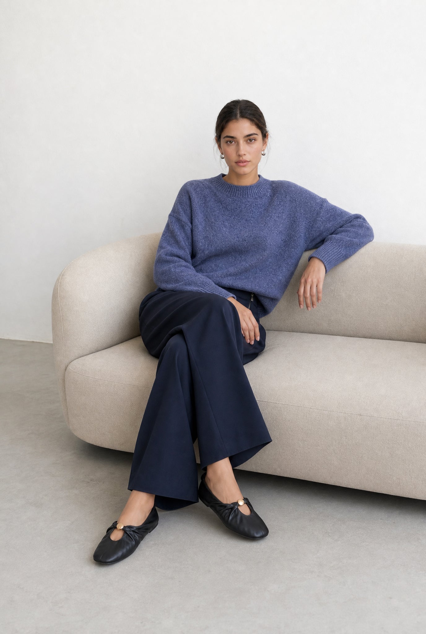 Jane Lushka Velvety Wool Blend Pullover Blue