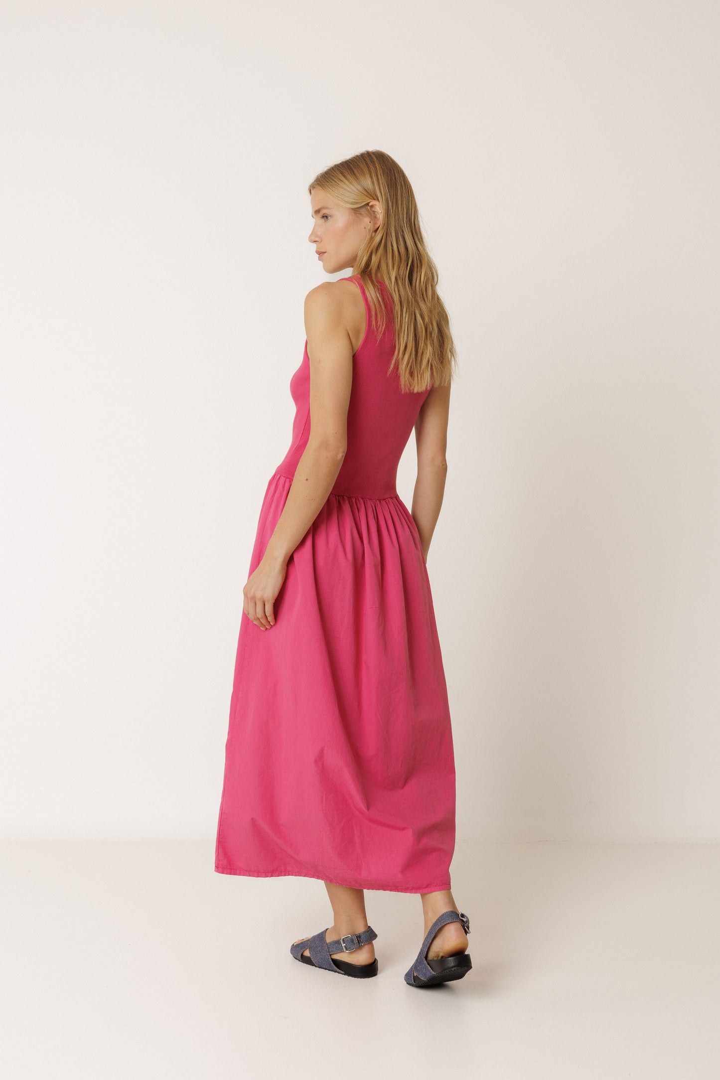 Indi & Cold Combination Poplin Dress Pink