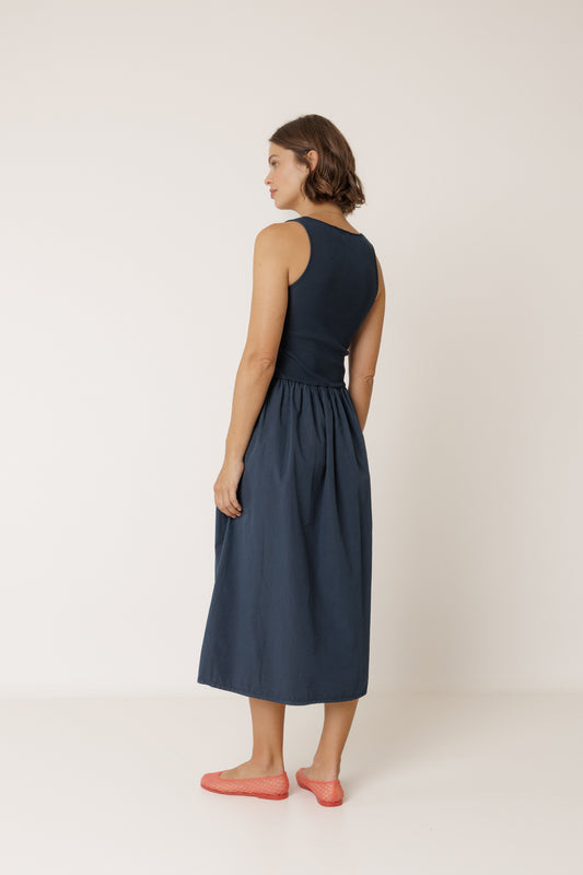 Indi & Cold Combination Poplin Dress Navy