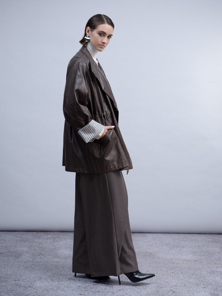 HAAKO Faux Leather Coat Cocoa