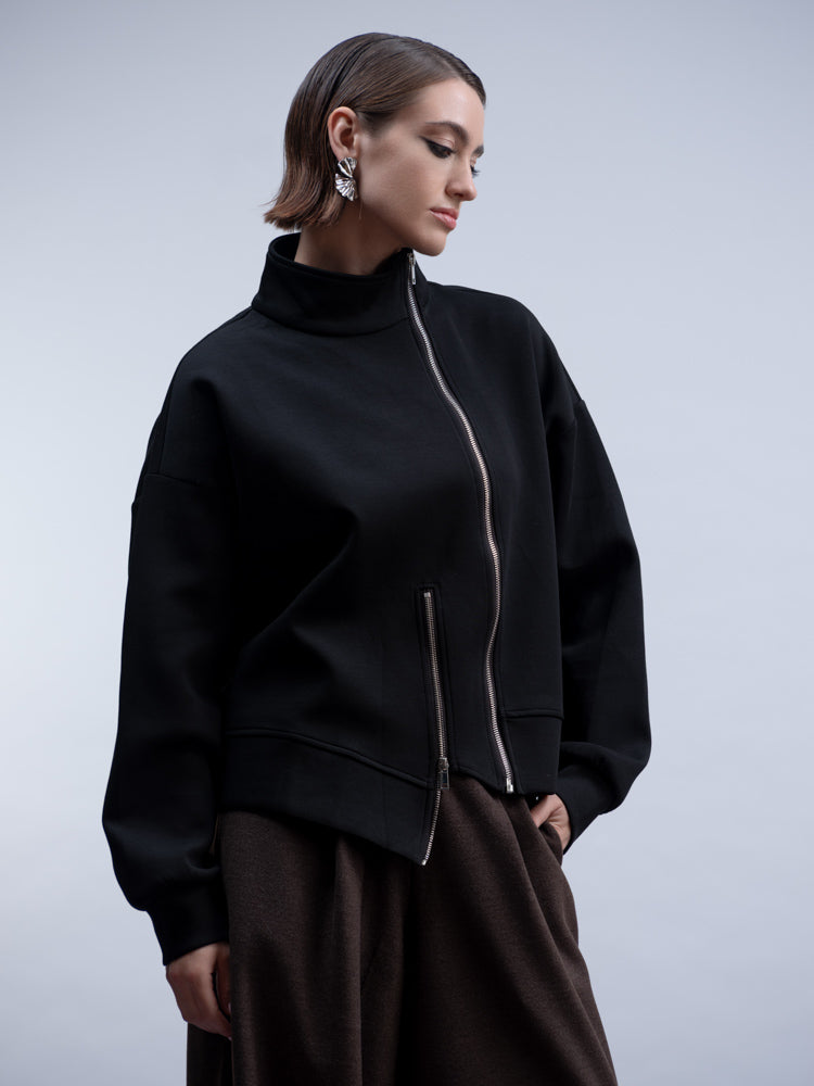 Haako Black Asymmetric Two Zip Jacket