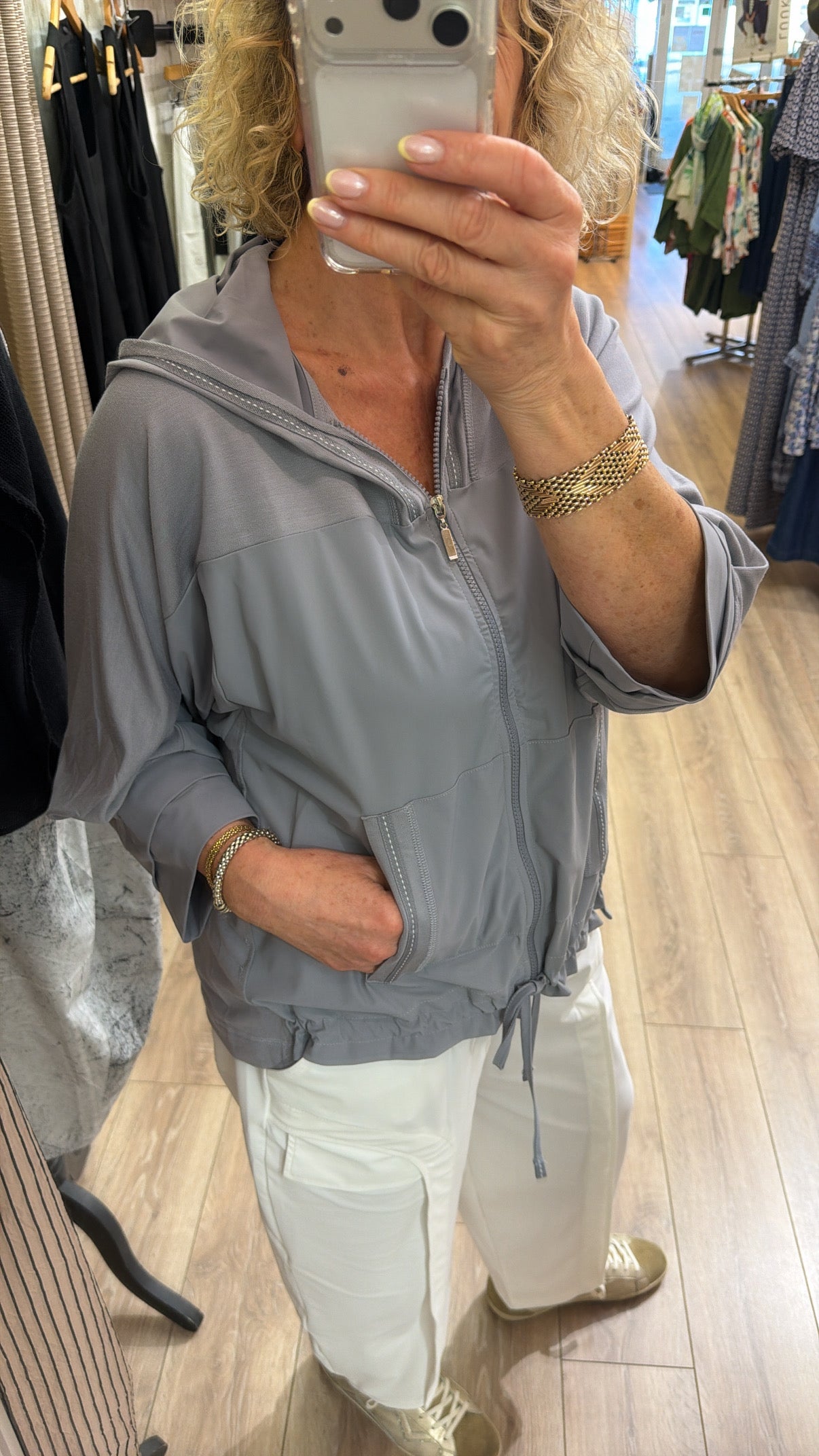 Naya Drawstring Hem Zip Jacket Dove