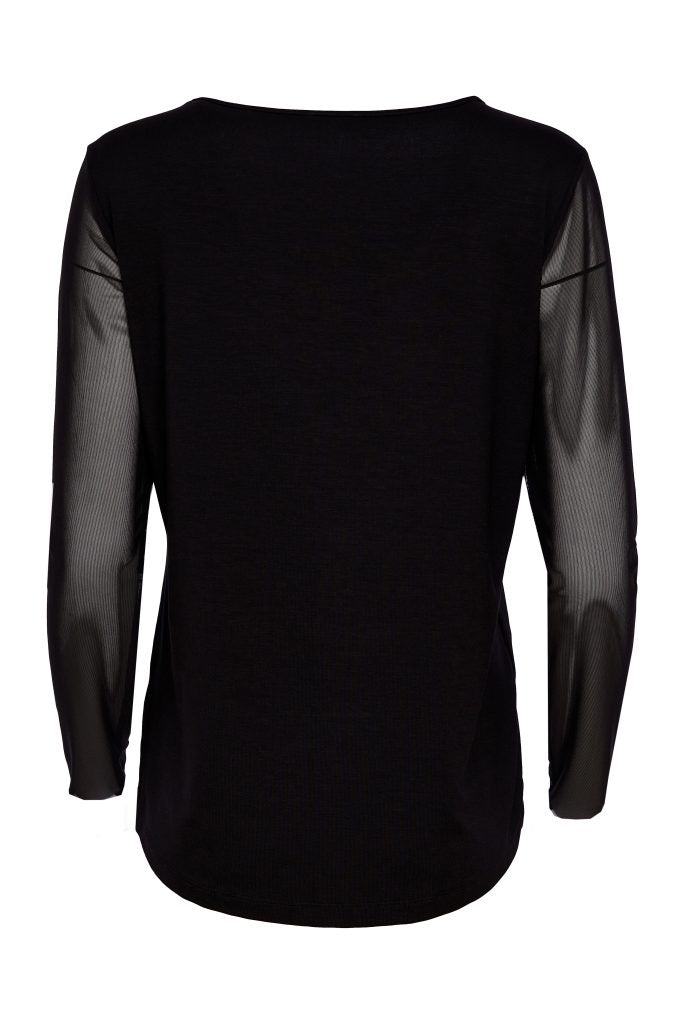 Naya Jersey Round Neck Top With Mesh Sleeve Black