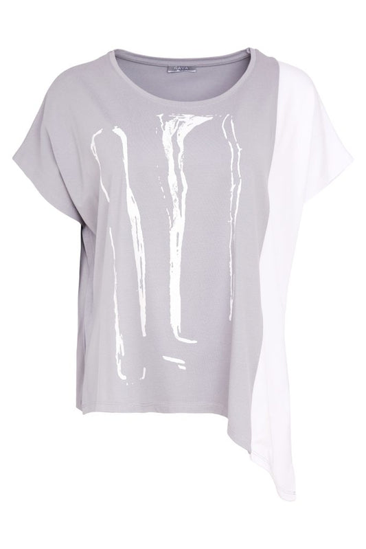 Naya Placement Print Top With Angle Hem Dove