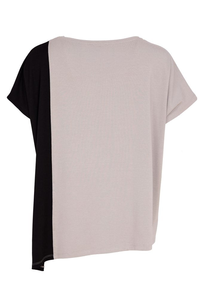 Naya Placement Print Top With Angle Hem Taupe