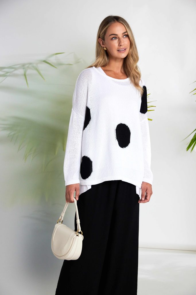 Naya Spot Print Round Neck Organic Knit Black