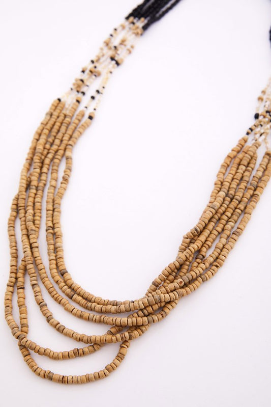 Naya Two Tone Multi String Bead Necklace Sand