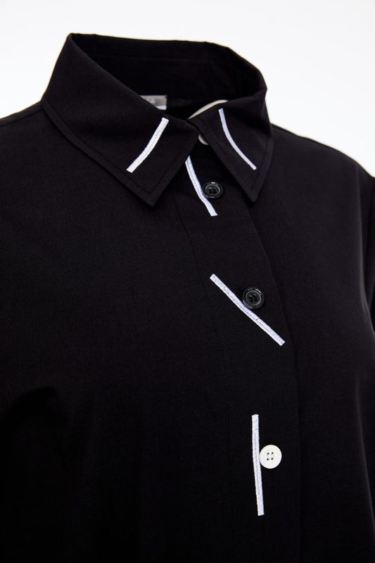Naya Cotton shirt with colour strips Black