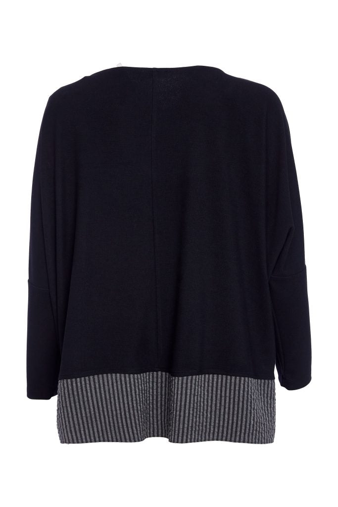 Naya Round Neck Top With Stripped Hem Panel