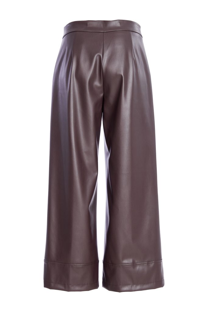 Naya Wide Leg Leatherette Trouser With Hem