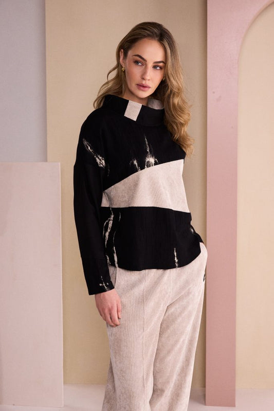 Naya High Neck Top With Corded Angle Section