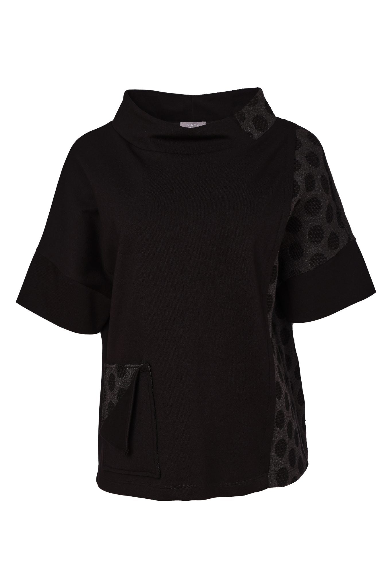 Naya High Neck Top With Jacquard Spot Panels