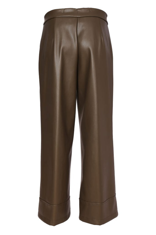 Naya Wide Leg Leatherette Trouser Thyme