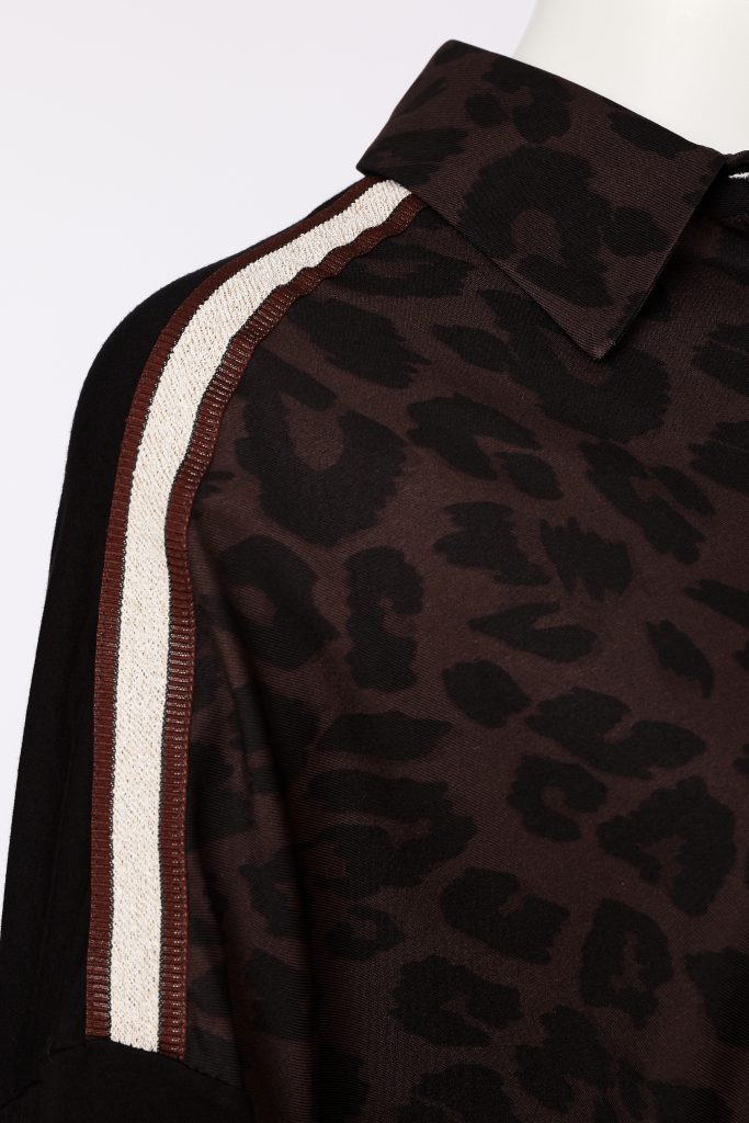 Naya Animal Print Top With Collar And Contrast Sleeve