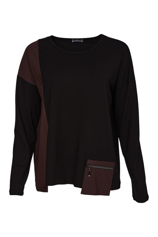 Naya Top With Contrast Zip Choko