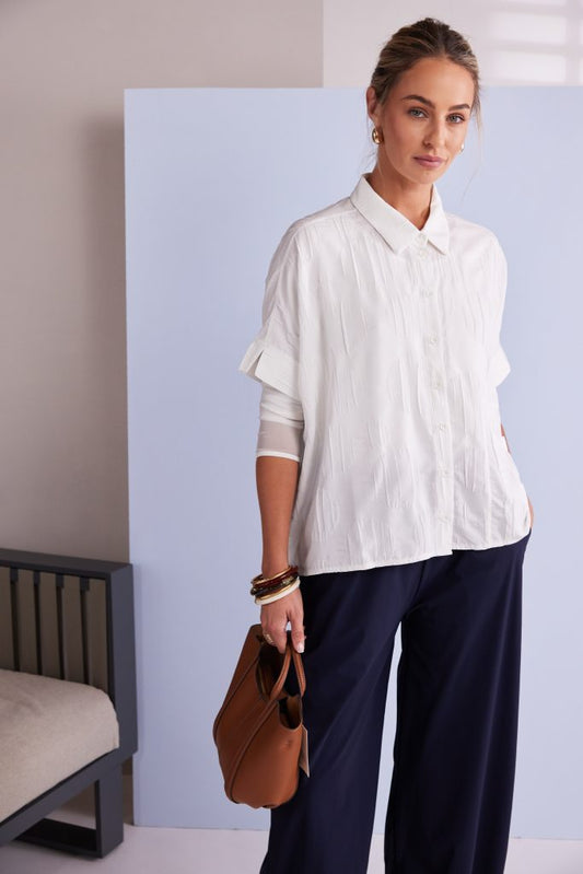 Naya Short Blouse with Front Pocket Detail Off White