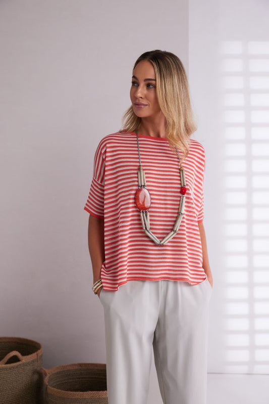 Naya Striped Round Neck Knit Top