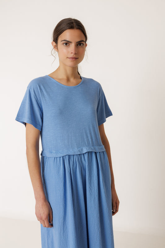 Indi & Cold Combination Midi Dress Blue