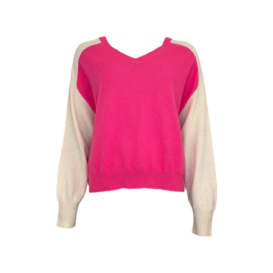 TWNS Wheatridge Bi Color V Neck Pullover Neon Pink